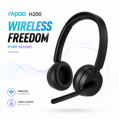 Rapoo H200 Wireless Stereo Headphone (Black) – Dual-Mode Bluetooth Headset with Clear Audio, Built-in Microphone, Ergonomic Comfort & 1-Year Warranty